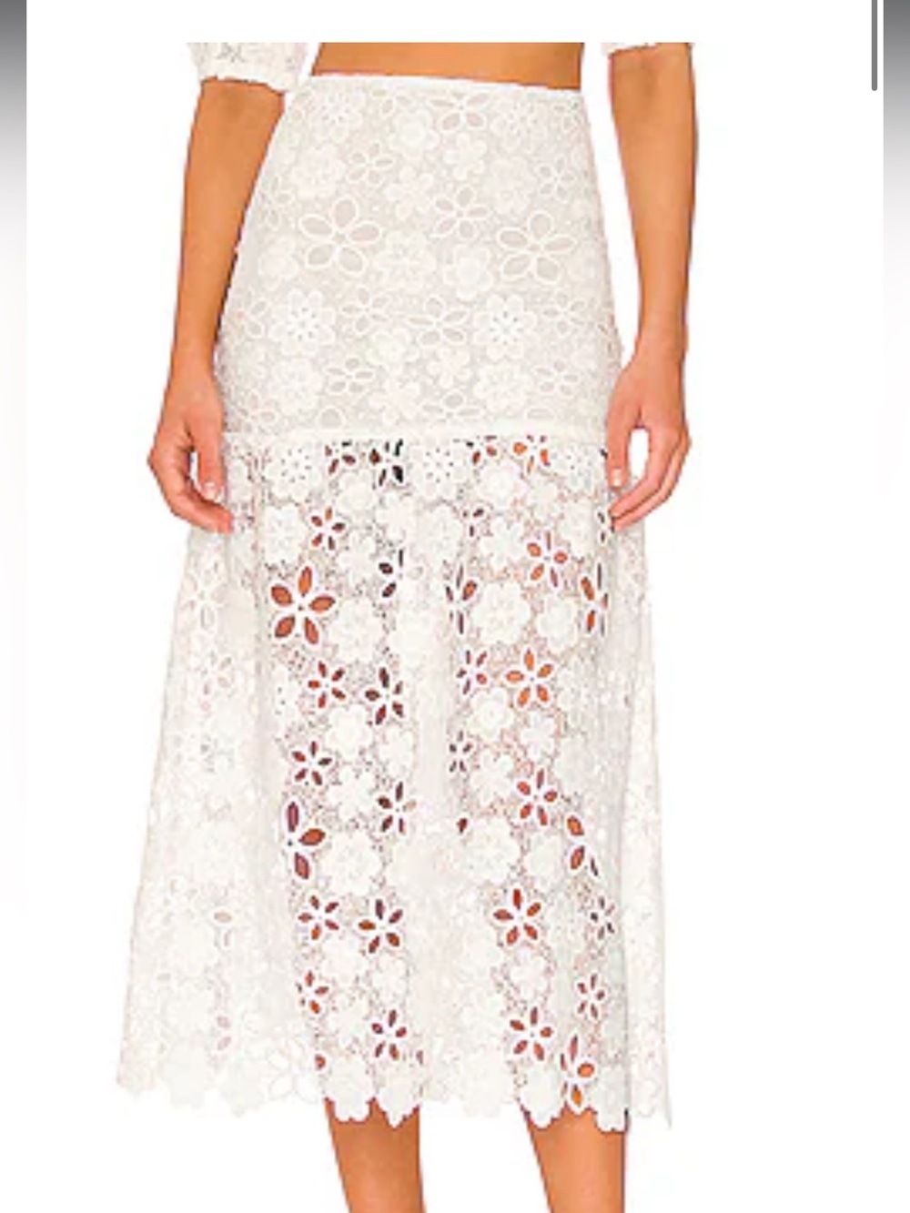 MAJORELLE White Floral Lace Midi Skirt